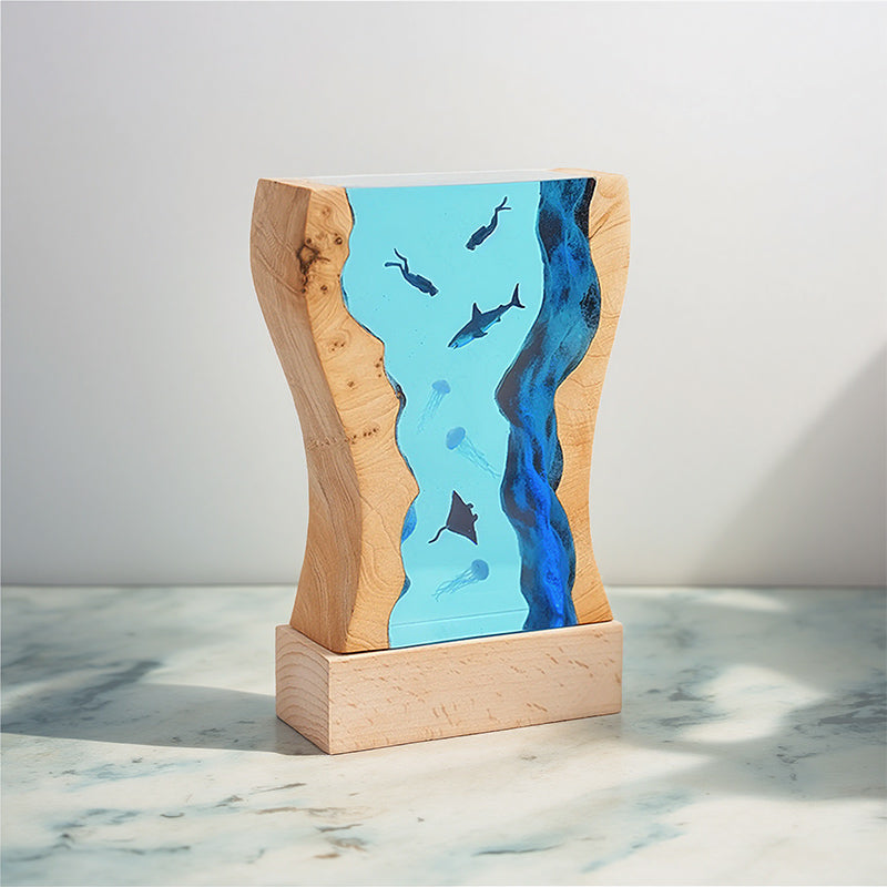 Ocean Wave Resin Wood Lamp Deep Sea Themed Night Light for Bedroom Decor