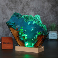 Ocean Theme Epoxy Resin Lamp Handmade Wave Glow for Living Room