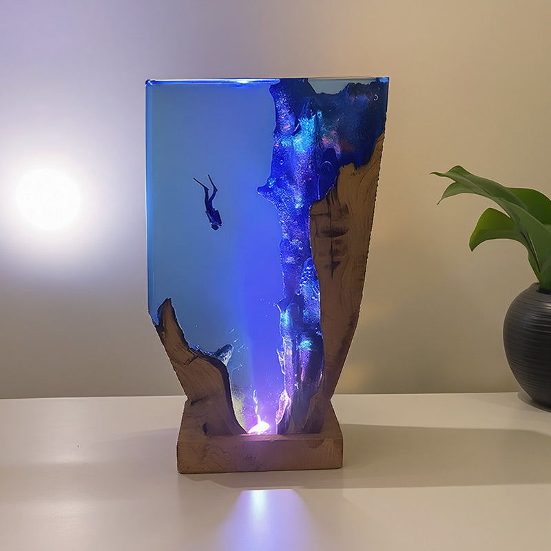 Diver-Inspired Resin Lamp Irregular Ocean Night Light