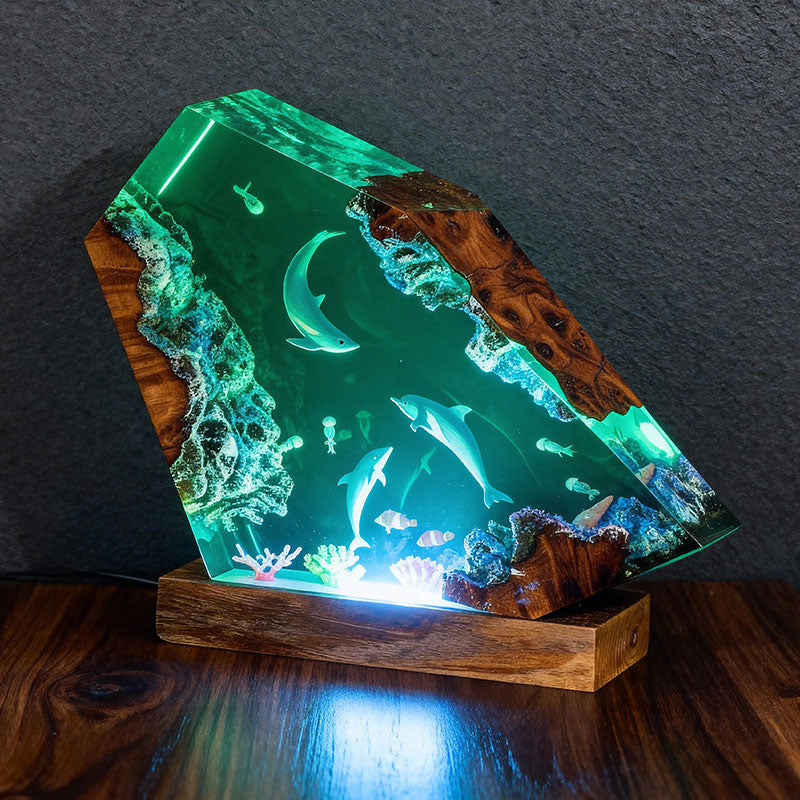 Dolphin & Jellyfish Resin Lamp Family-Themed Night Light for Ocean Lovers