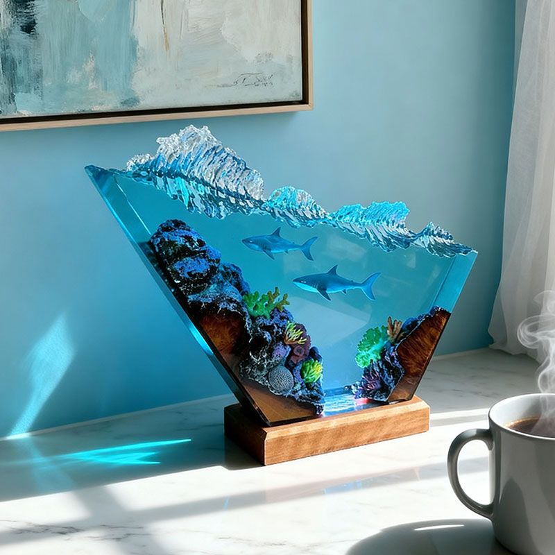 Shark Duo Resin Lamp Oceanic Night Light for Living Room