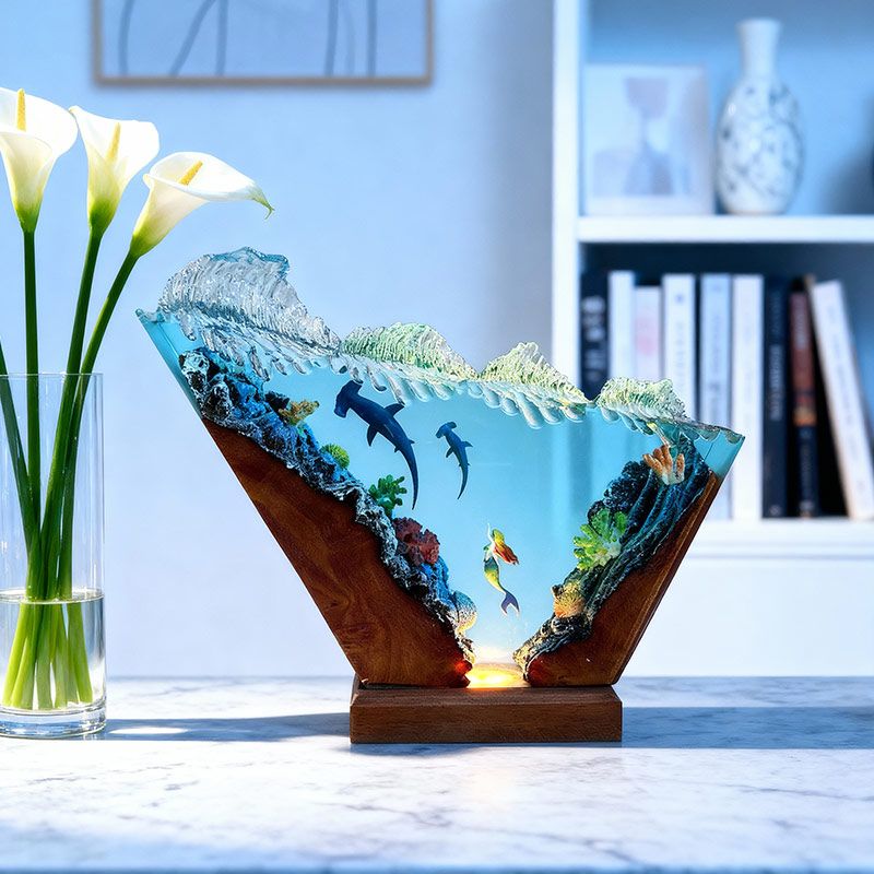 Hammerhead Shark & Mermaid Resin Lamp Irregular Nautical-Themed Ambient Light