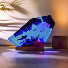 Octopus & Divers Resin Lamp Epoxy Wood Night Light for Ocean Lover