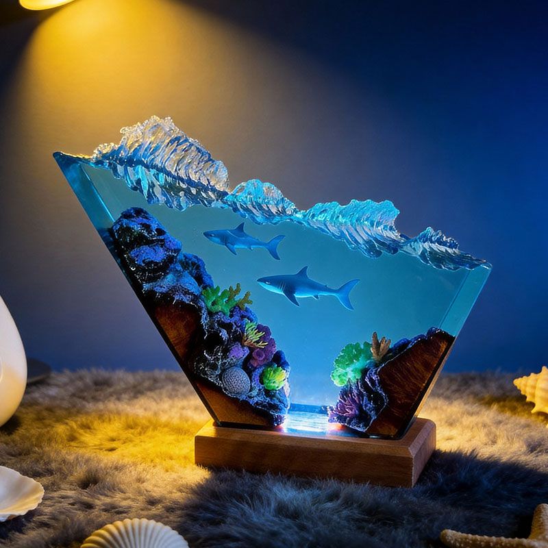 Shark Duo Resin Lamp Oceanic Night Light for Living Room