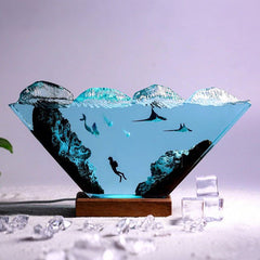 Nautical Resin Lamp with Mermaid & Diver Unique Coastal Home Decor