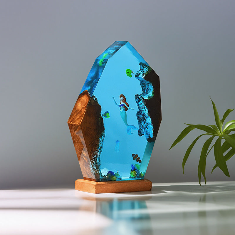 Mermaid & Jellyfish Resin Lamp Irregular Ocean Night Light for Home Decor