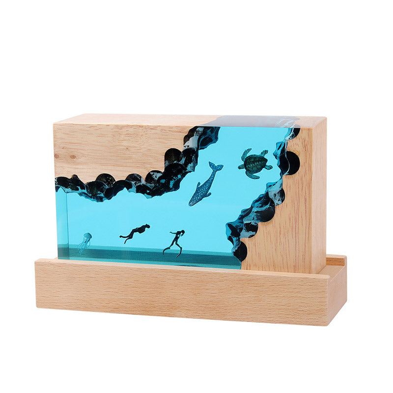Turtle & Jellyfish Resin Night Light Handmade Cuboid Lamp for Bedroom Decor