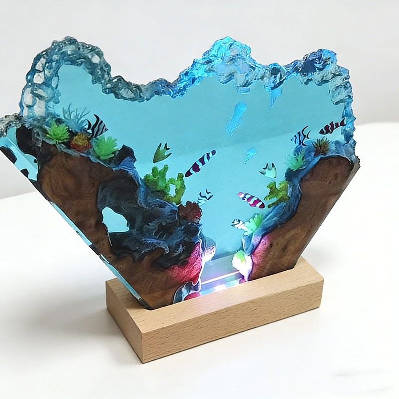 Ocean Theme Epoxy Resin Lamp Handmade Wave Glow for Living Room