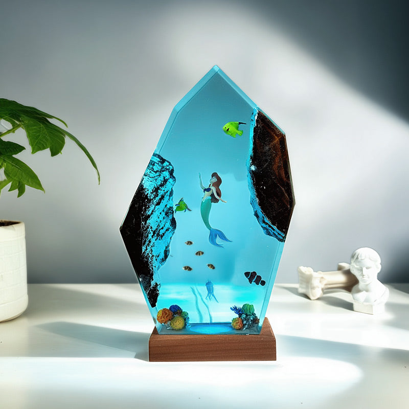 Mermaid & Jellyfish Resin Lamp Irregular Ocean Night Light for Home Decor