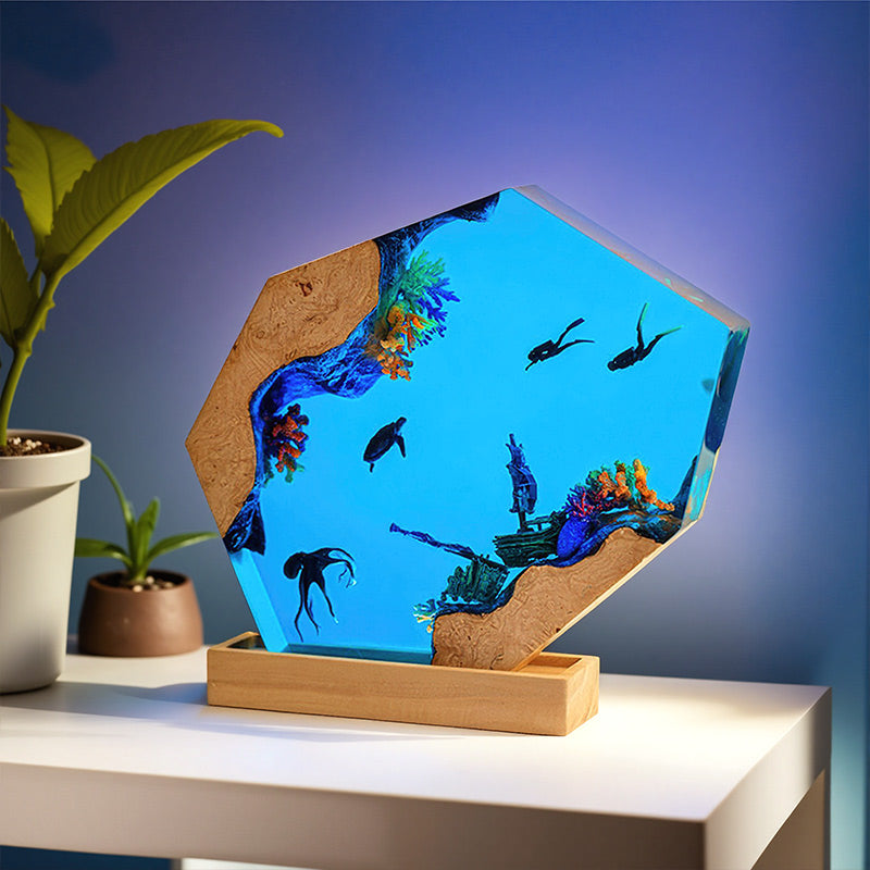 Dolphin & Sea Turtle Resin Lamp Handcrafted Coastal Decor for Living Room