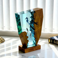 Whimsical Seahorse & Diver Ocean Resin Lamp | ORYNAVA Irregular Decor Gift