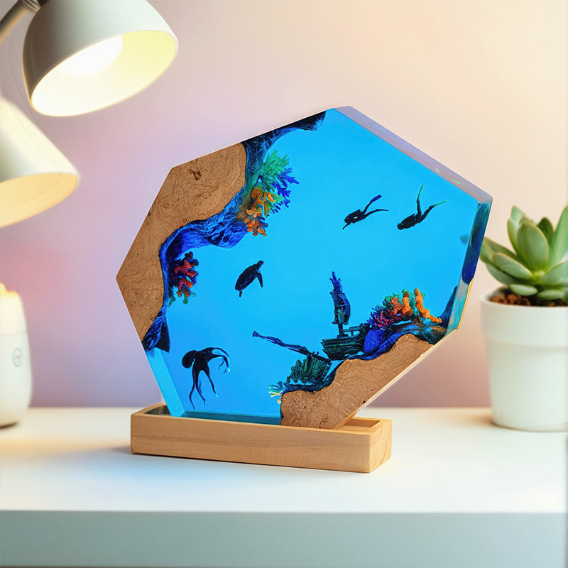Dolphin & Sea Turtle Resin Lamp Handcrafted Coastal Decor for Living Room