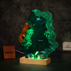 Diver Couple & Manta Ray Resin Lamp Artisanal Night Light for Christmas Gift