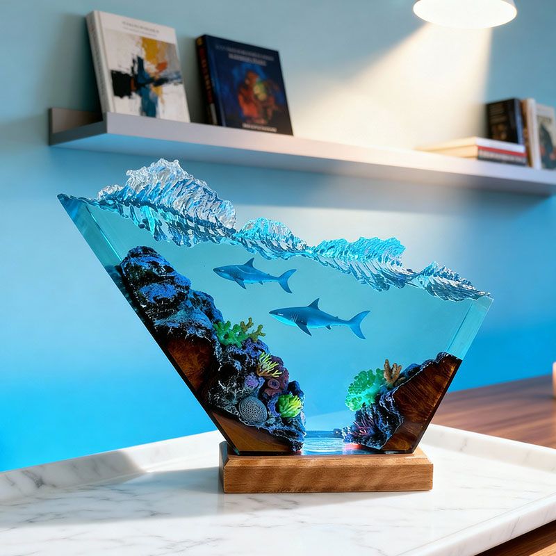 Shark Duo Resin Lamp Oceanic Night Light for Living Room
