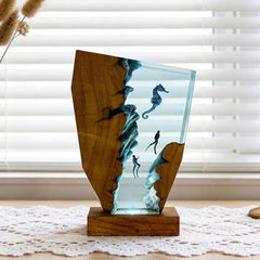 Whimsical Seahorse & Diver Ocean Resin Lamp | ORYNAVA Irregular Decor Gift