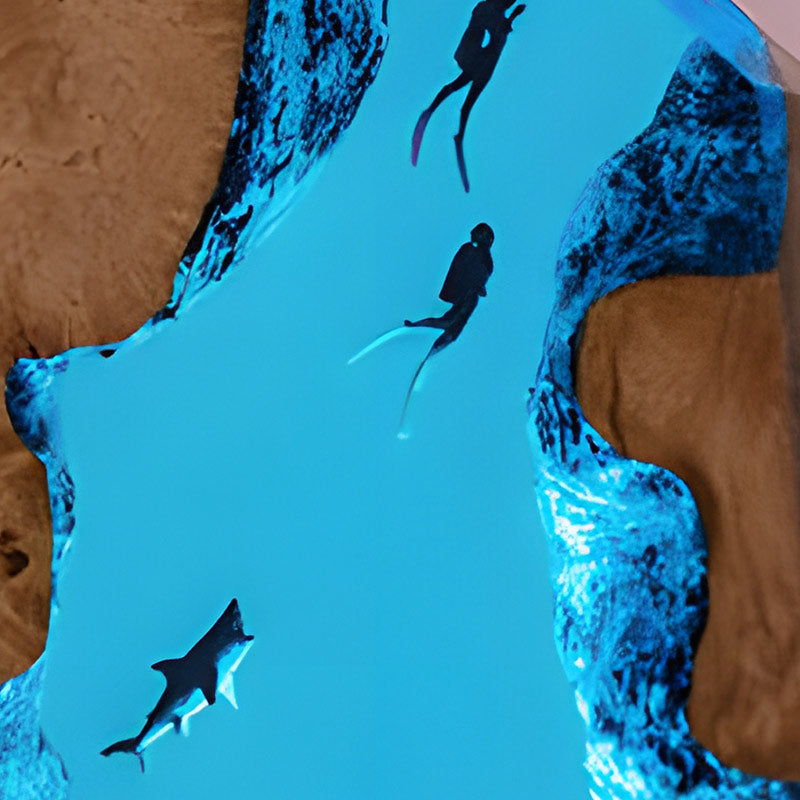 Irregular Shark & Diver Resin Lamp Unique 3D Night Light for Desk Decor