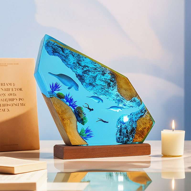 Diver & Seal Resin Lamp Handmade Oceanic Light for Living Room
