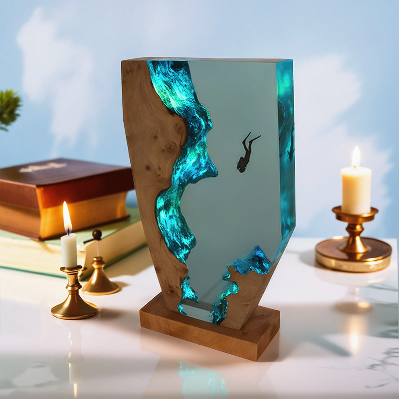 Diver-Inspired Resin Lamp Irregular Ocean Night Light