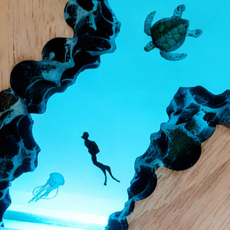 Turtle & Jellyfish Resin Night Light Handmade Cuboid Lamp for Bedroom Decor