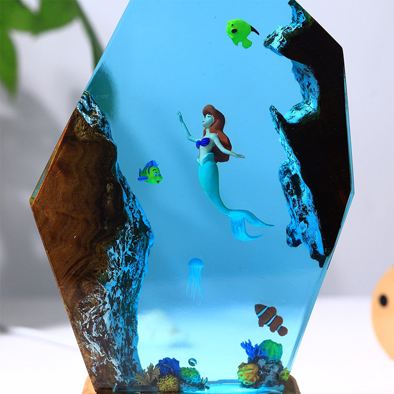 Mermaid & Jellyfish Resin Lamp Irregular Ocean Night Light for Home Decor
