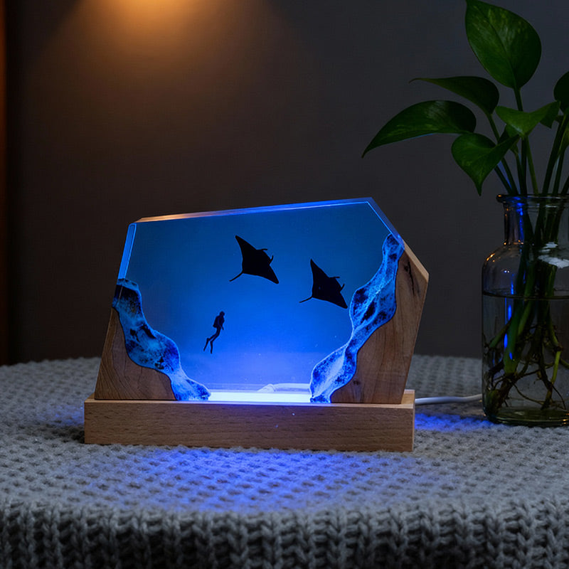 Manta Ray Resin Lamp Handcrafted Night Light for Living Room Decor