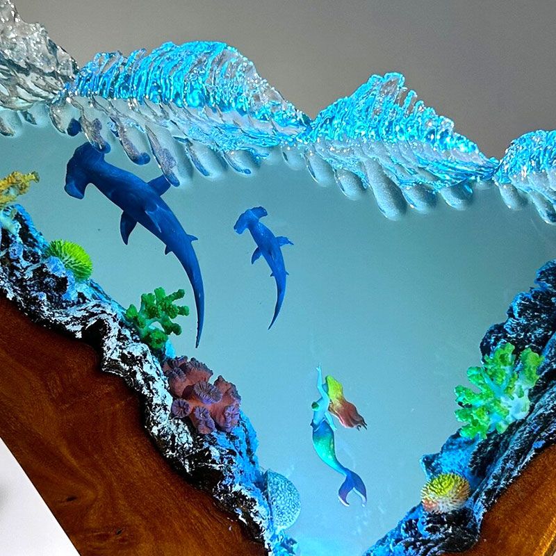 Hammerhead Shark & Mermaid Resin Lamp Irregular Nautical-Themed Ambient Light