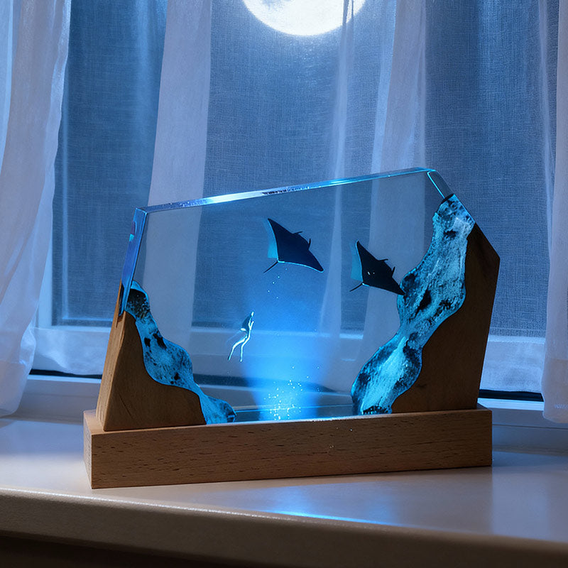 Manta Ray Resin Lamp Handcrafted Night Light for Living Room Decor