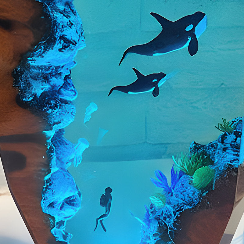 Orca Diver Resin Lamp Ocean-Themed Epoxy Night Light for Bedroom