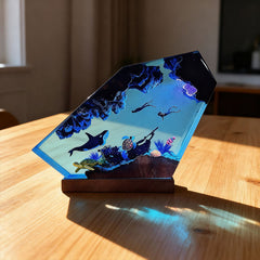 Octopus & Divers Resin Lamp Epoxy Wood Night Light for Ocean Lover