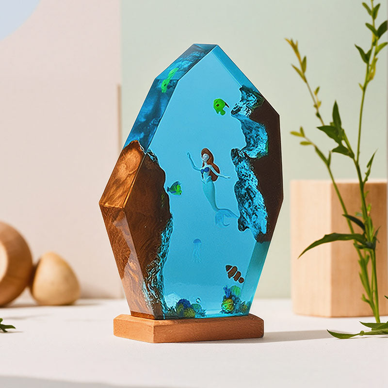 Mermaid & Jellyfish Resin Lamp Irregular Ocean Night Light for Home Decor