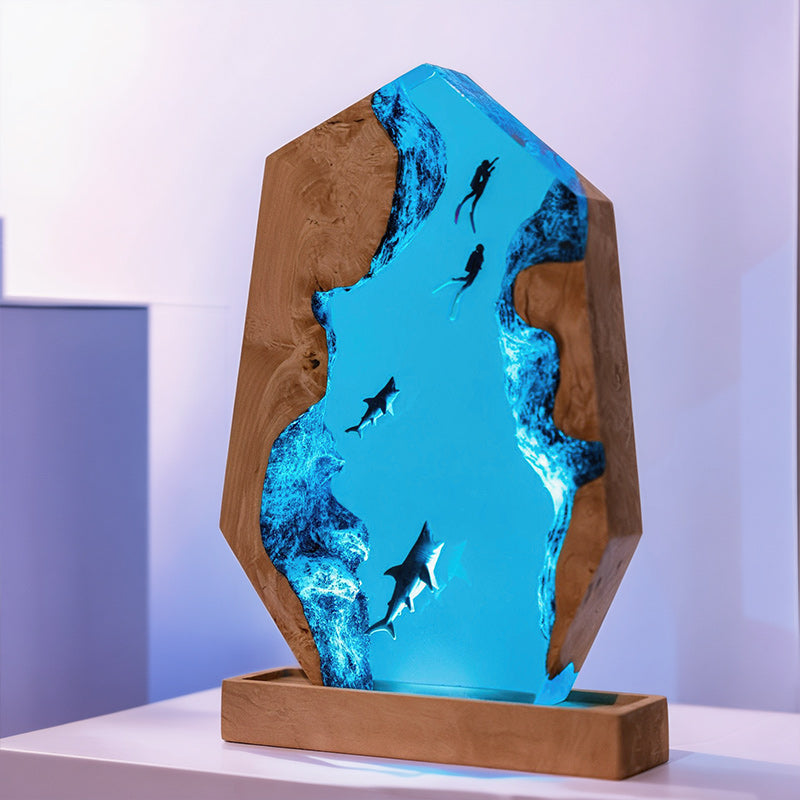 Irregular Shark & Diver Resin Lamp Unique 3D Night Light for Desk Decor