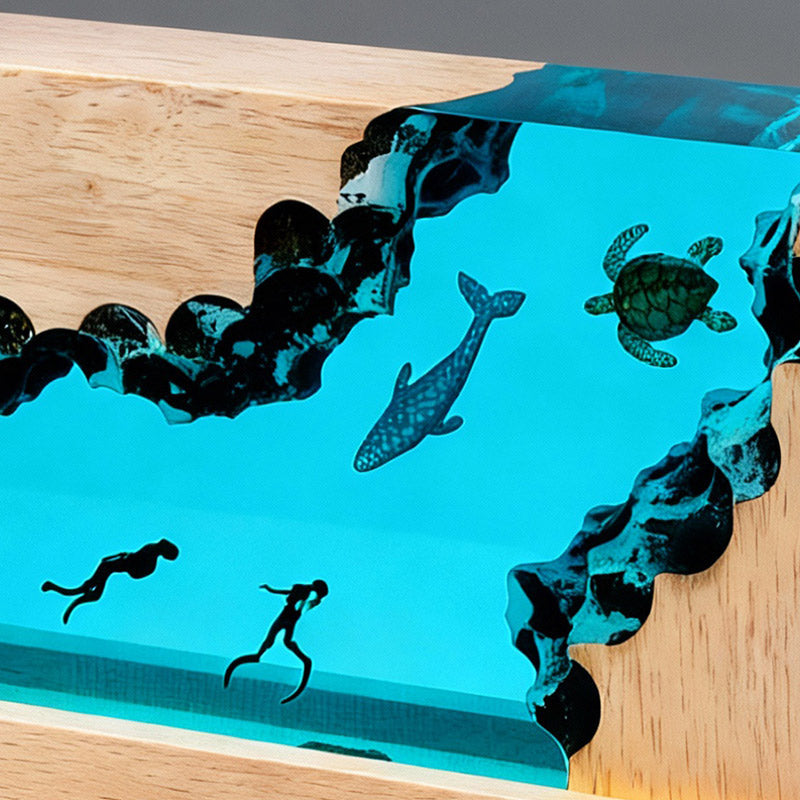 Turtle & Jellyfish Resin Night Light Handmade Cuboid Lamp for Bedroom Decor