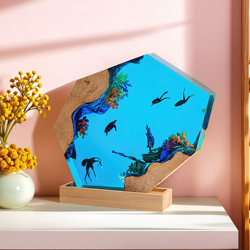Dolphin & Sea Turtle Resin Lamp Handcrafted Coastal Decor for Living Room