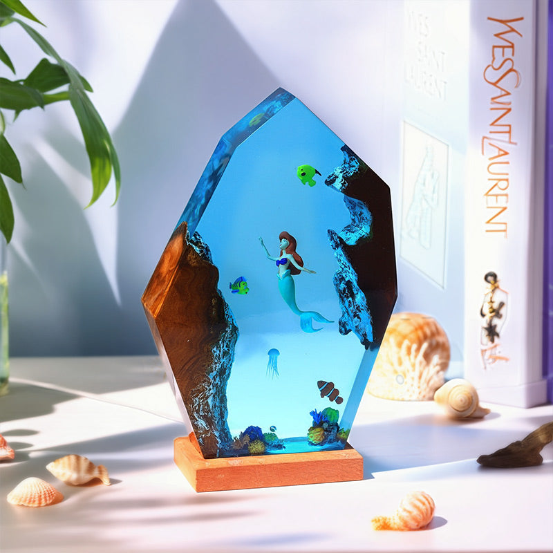 Mermaid & Jellyfish Resin Lamp Irregular Ocean Night Light for Home Decor