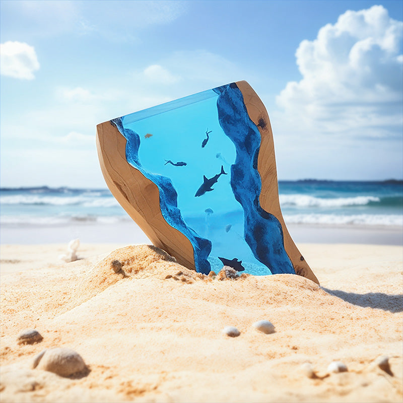 Ocean Wave Resin Wood Lamp Deep Sea Themed Night Light for Bedroom Decor