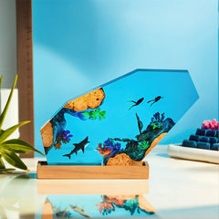 Resin Lamp with Shark & Diver Handmade Night Light for Bedroom Decor