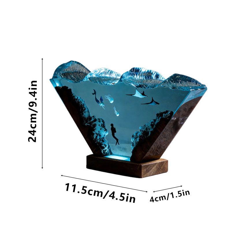 Nautical Resin Lamp with Mermaid & Diver Unique Coastal Home Decor