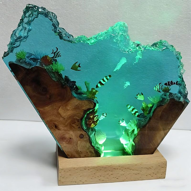 Ocean Theme Epoxy Resin Lamp Handmade Wave Glow for Living Room