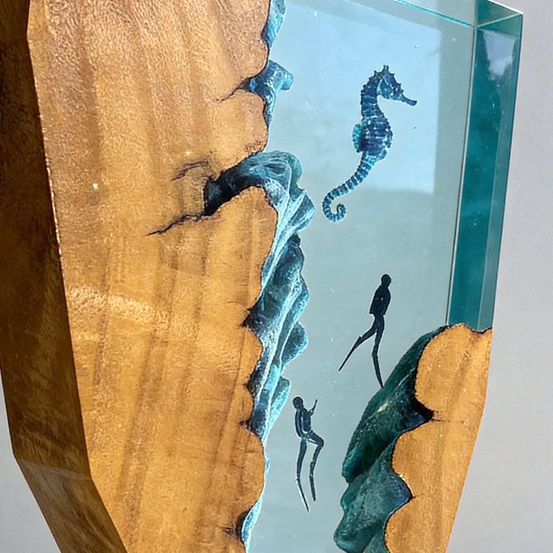 Whimsical Seahorse & Diver Ocean Resin Lamp | ORYNAVA Irregular Decor Gift