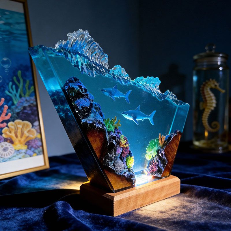 Shark Duo Resin Lamp Oceanic Night Light for Living Room