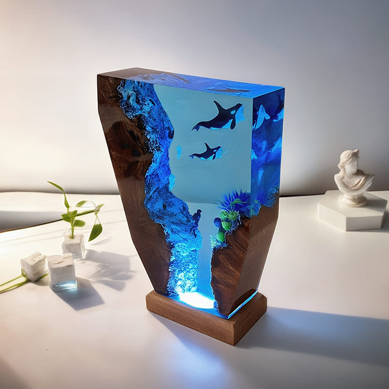 Orca Diver Resin Lamp Ocean-Themed Epoxy Night Light for Bedroom