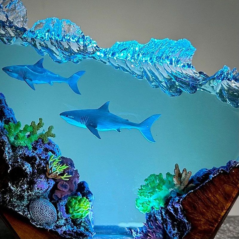 Shark Duo Resin Lamp Oceanic Night Light for Living Room