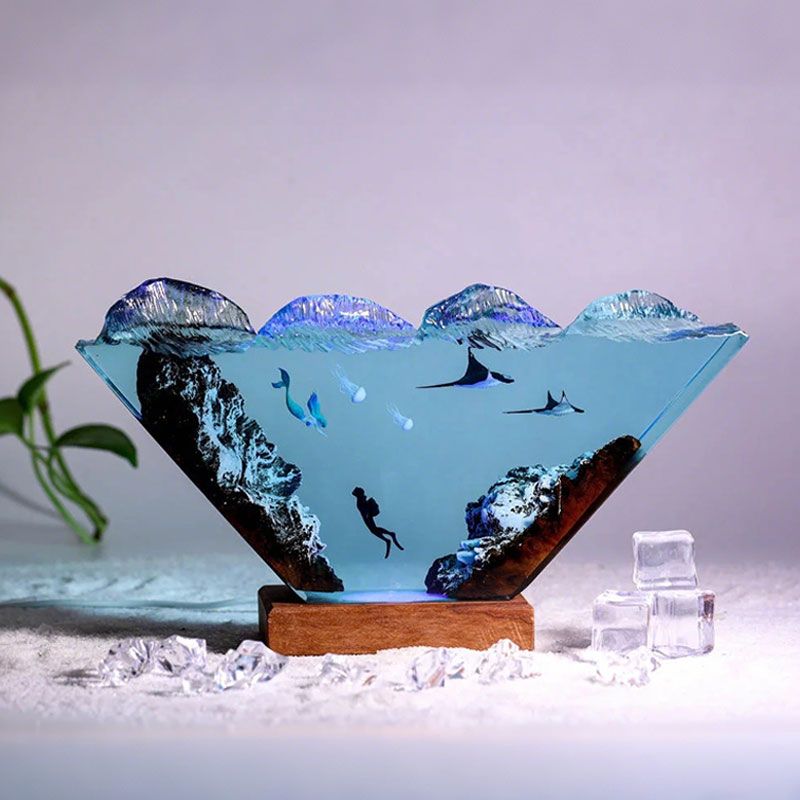 Nautical Resin Lamp with Mermaid & Diver Unique Coastal Home Decor