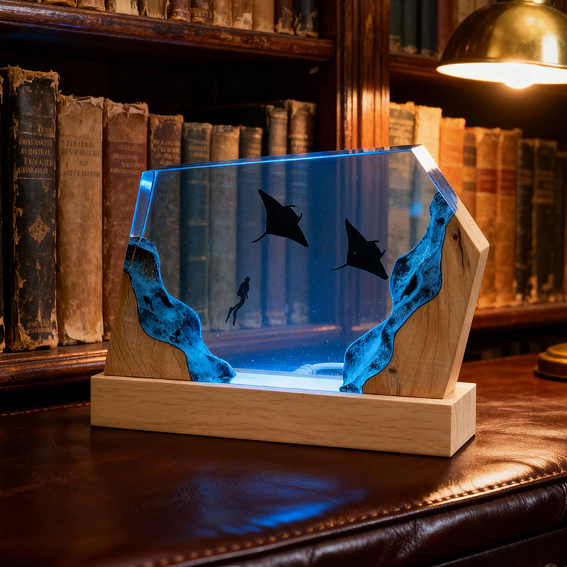 Manta Ray Resin Lamp Handcrafted Night Light for Living Room Decor
