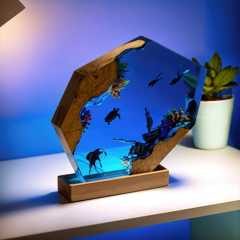Dolphin & Sea Turtle Resin Lamp Handcrafted Coastal Decor for Living Room