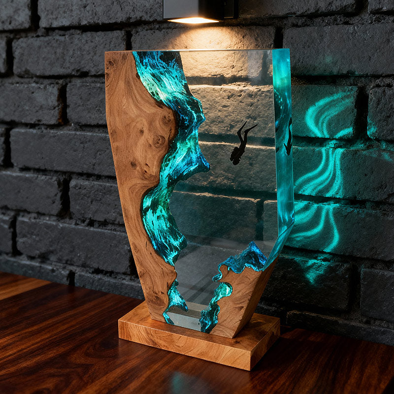 Diver-Inspired Resin Lamp Irregular Ocean Night Light