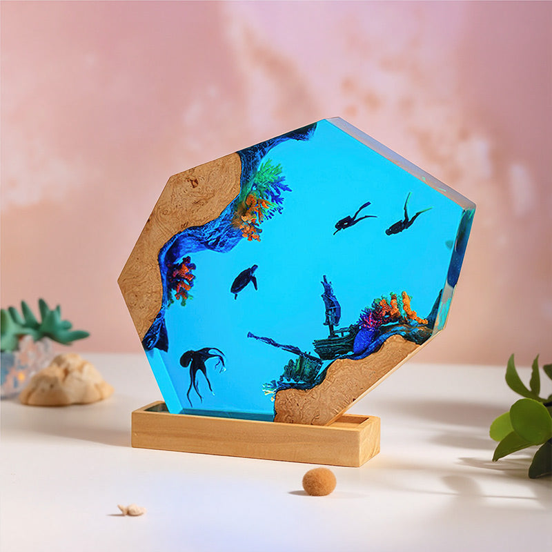 Dolphin & Sea Turtle Resin Lamp Handcrafted Coastal Decor for Living Room