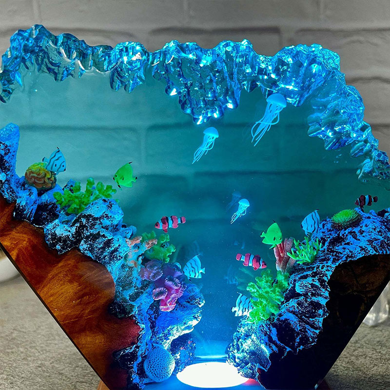 Ocean Theme Epoxy Resin Lamp Handmade Wave Glow for Living Room