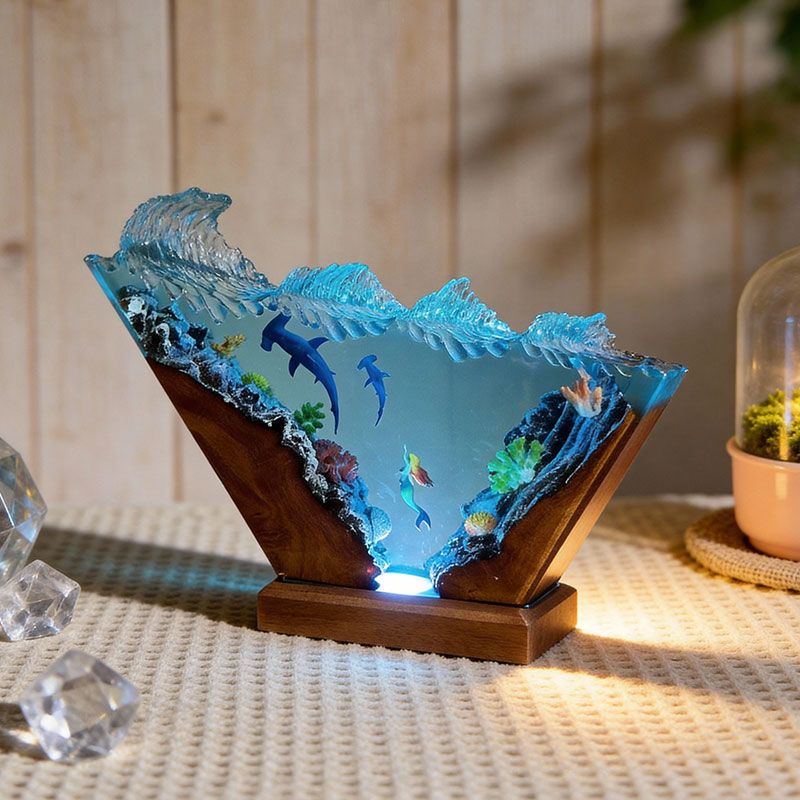 Hammerhead Shark & Mermaid Resin Lamp Irregular Nautical-Themed Ambient Light