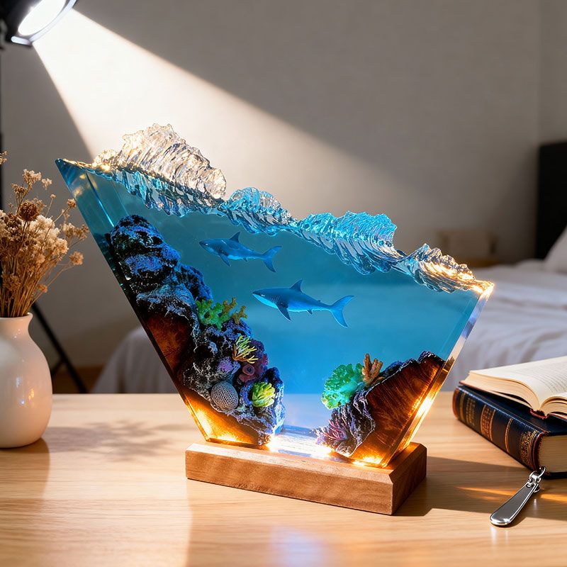 Shark Duo Resin Lamp Oceanic Night Light for Living Room